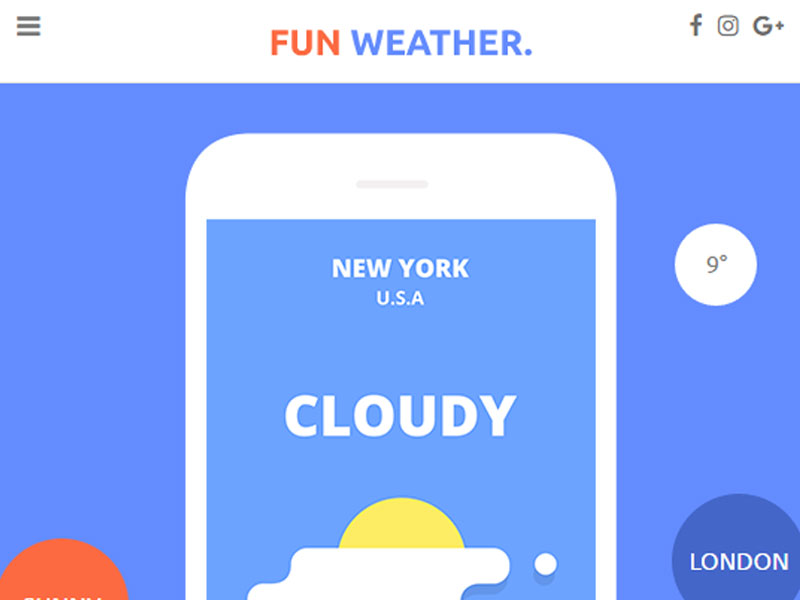 FunWeather免费bootstrap5响应式应用程序APP登陆落地页自适应HTML5网站模板免费下载